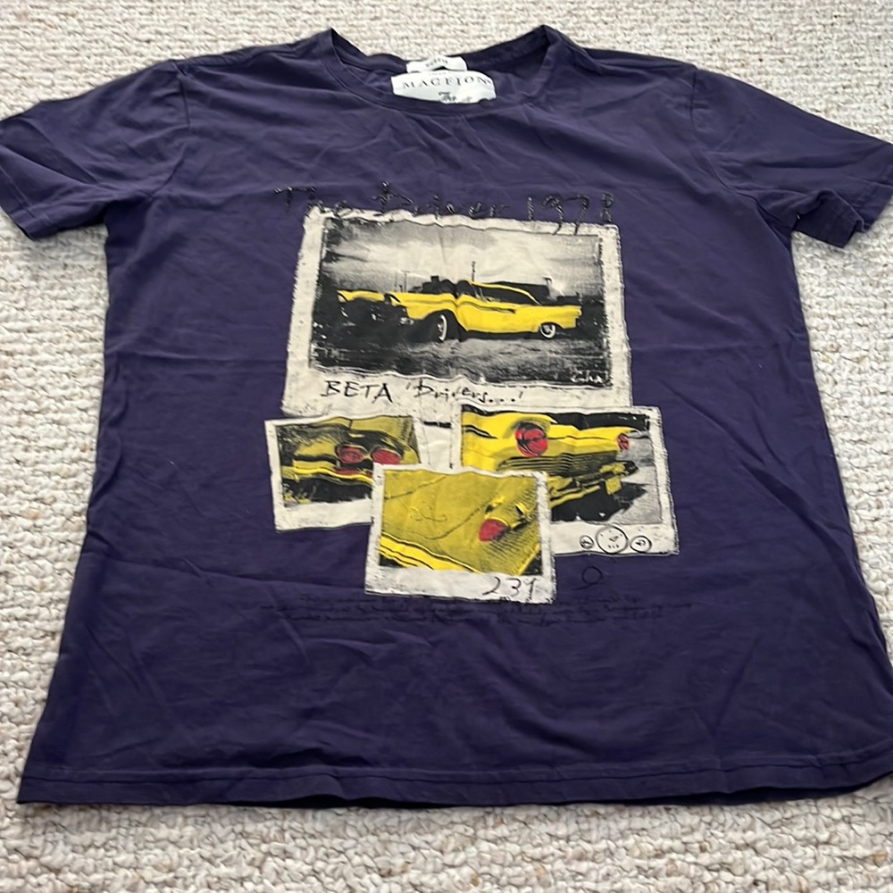 Macfion cotton vintage car print t-shirt L